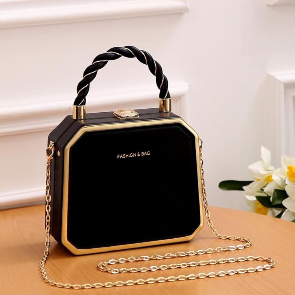 Fashion Bag Letter Print Mini Handbag with Metallic Chain Strap